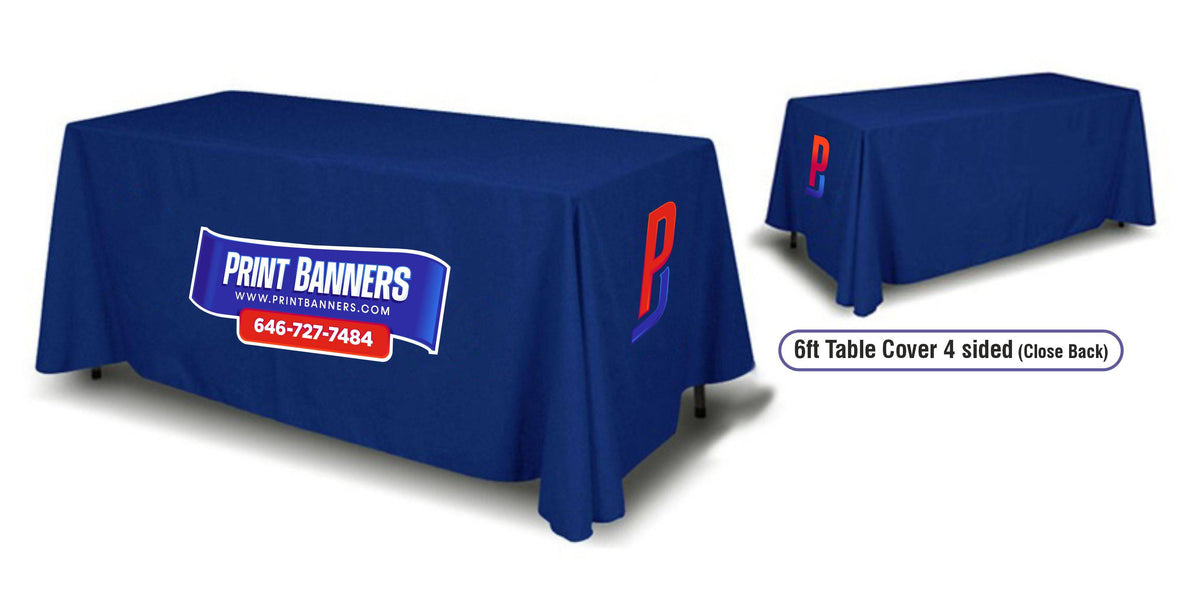 6ft Table Cover 4 sided (Close Back), Custom Closed Back 4Sided Table Throws, Trade Show Table